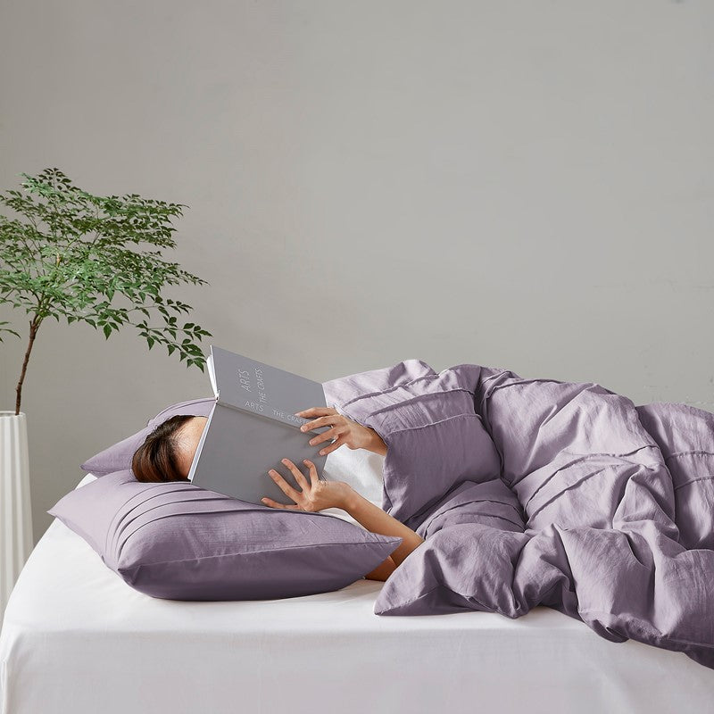 Walker Soft Washed Pleated Comforter Set - Purple