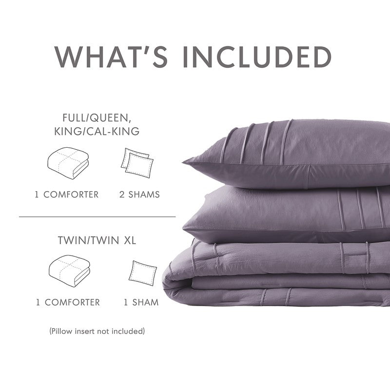 Walker Soft Washed Pleated Comforter Set - Purple