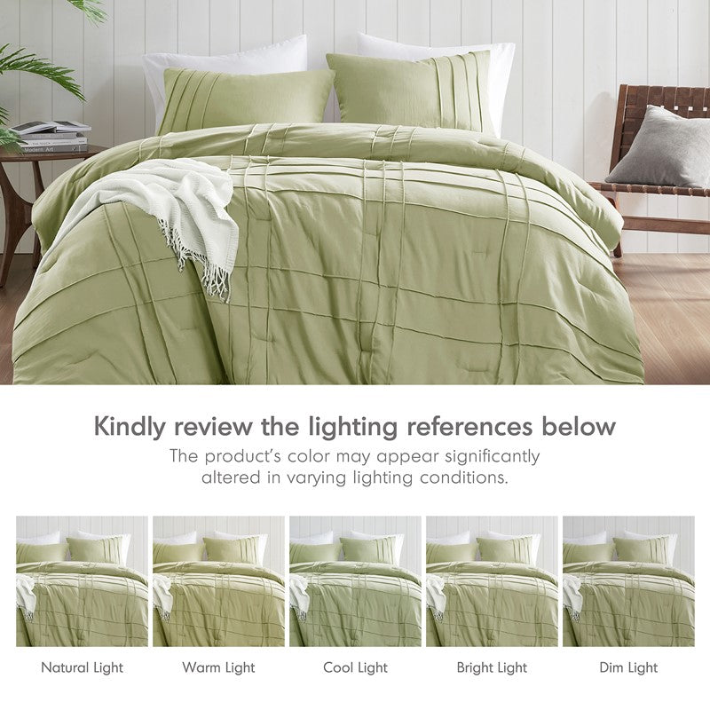 Walker Soft Washed Pleated Comforter Set - Sage
