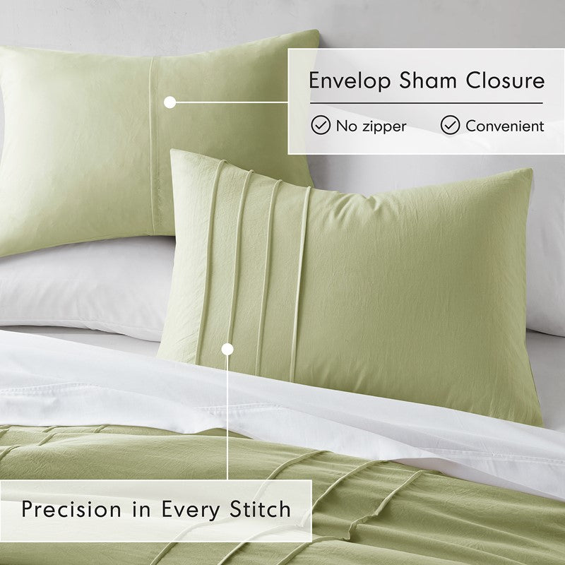 Walker Soft Washed Pleated Comforter Set - Sage