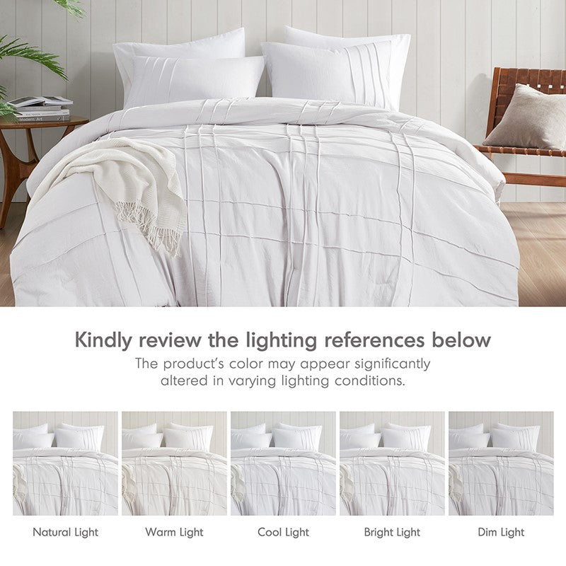 Walker Soft Washed Pleated Comforter Set - White