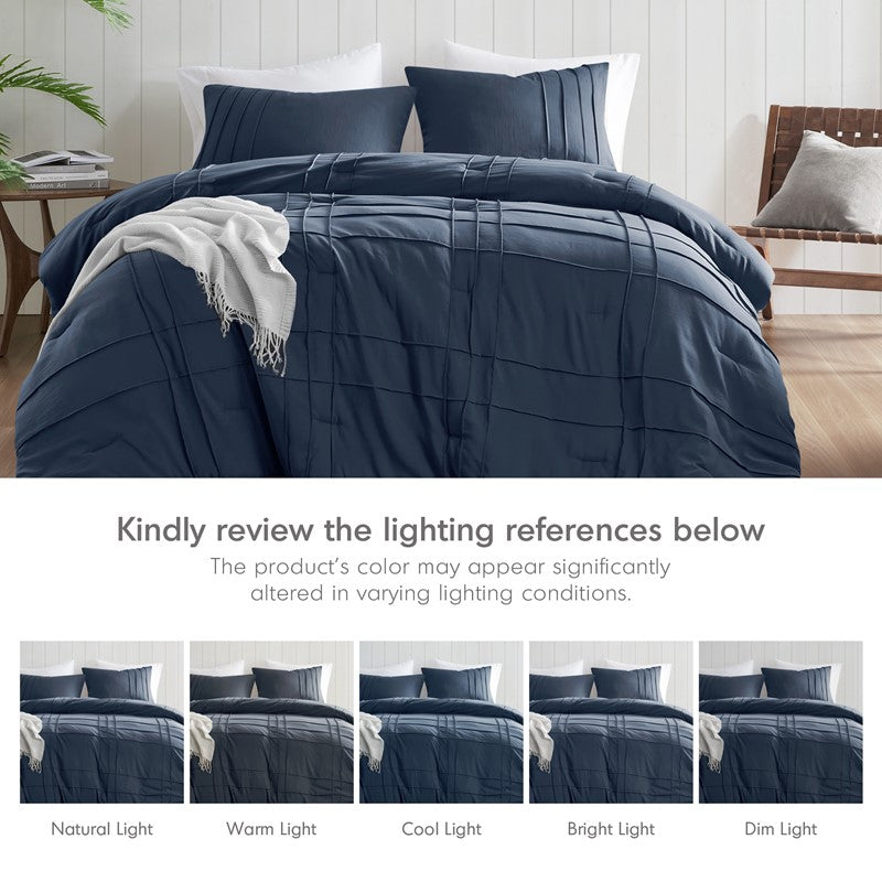 Walker Soft Washed Pleated Comforter Set - Navy Blue - Nautical Comforter Set