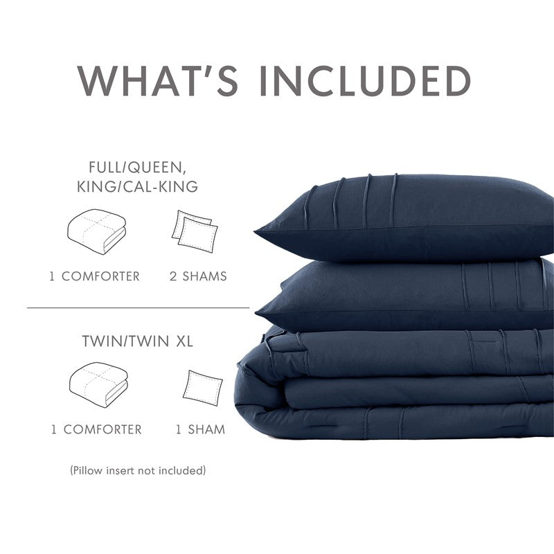 Walker Soft Washed Pleated Comforter Set - Navy Blue - Nautical Comforter Set