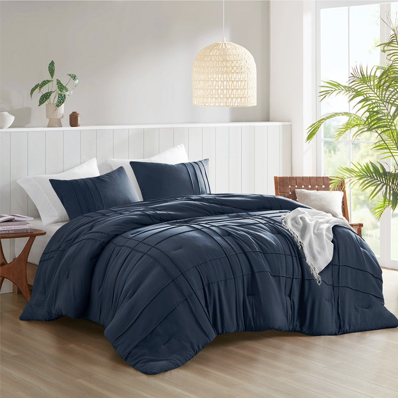 Walker Soft Washed Pleated Comforter Set - Navy Blue - Nautical Comforter Set