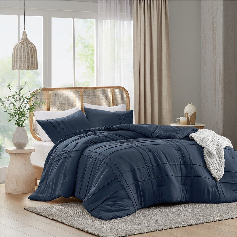 Walker Soft Washed Pleated Comforter Set - Navy Blue - Nautical Comforter Set