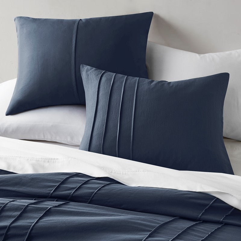 Walker Soft Washed Pleated Comforter Set - Navy Blue - Nautical Comforter Set