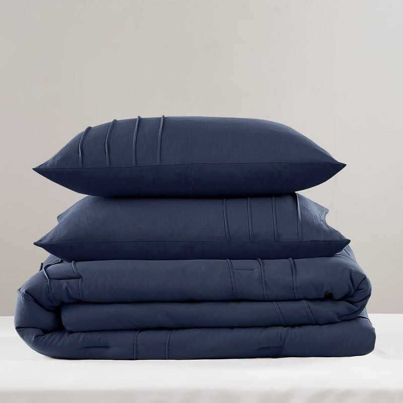 Walker Soft Washed Pleated Comforter Set - Navy Blue - Nautical Comforter Set