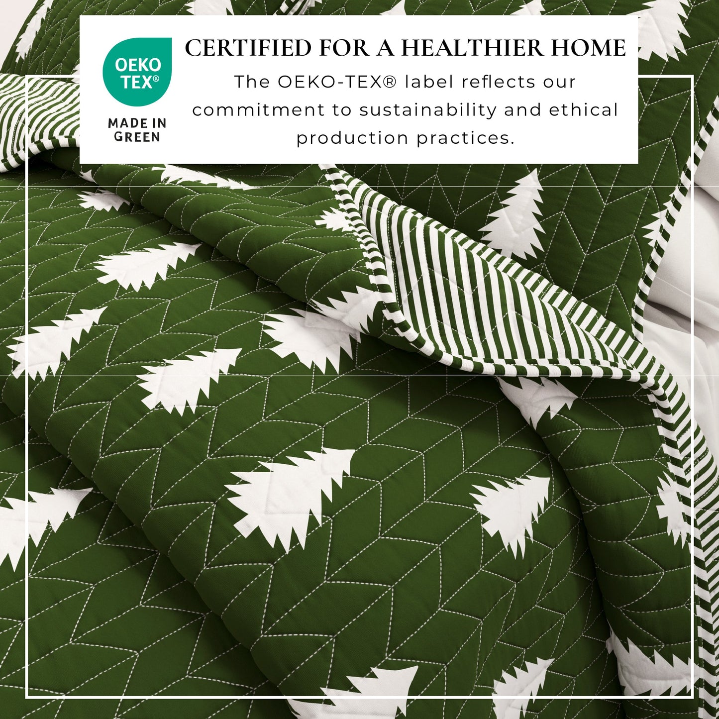 Lodge Printed Quilt - Olive Green With Tree Outlines - Fall & Holiday Themed Bedding