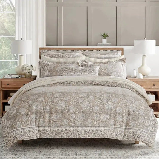 Adare Coastal Floral Comforter Set - Taupe - Quahog Bay Bedding