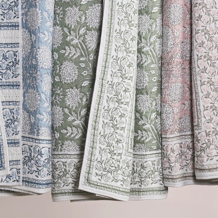 Adare Coastal Floral Quilt Set - Sage - Quahog Bay Bedding