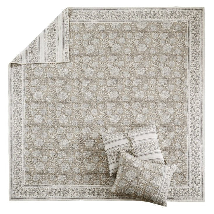 Adare Coastal Floral Quilt Set - Taupe - Quahog Bay Bedding