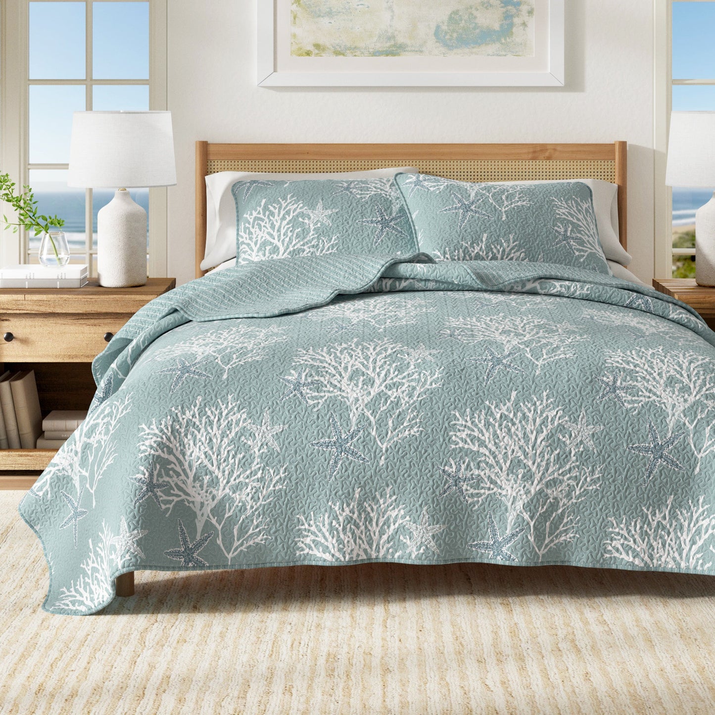 Fenwick Teal Coral Quilt Set - Coastal Quilts