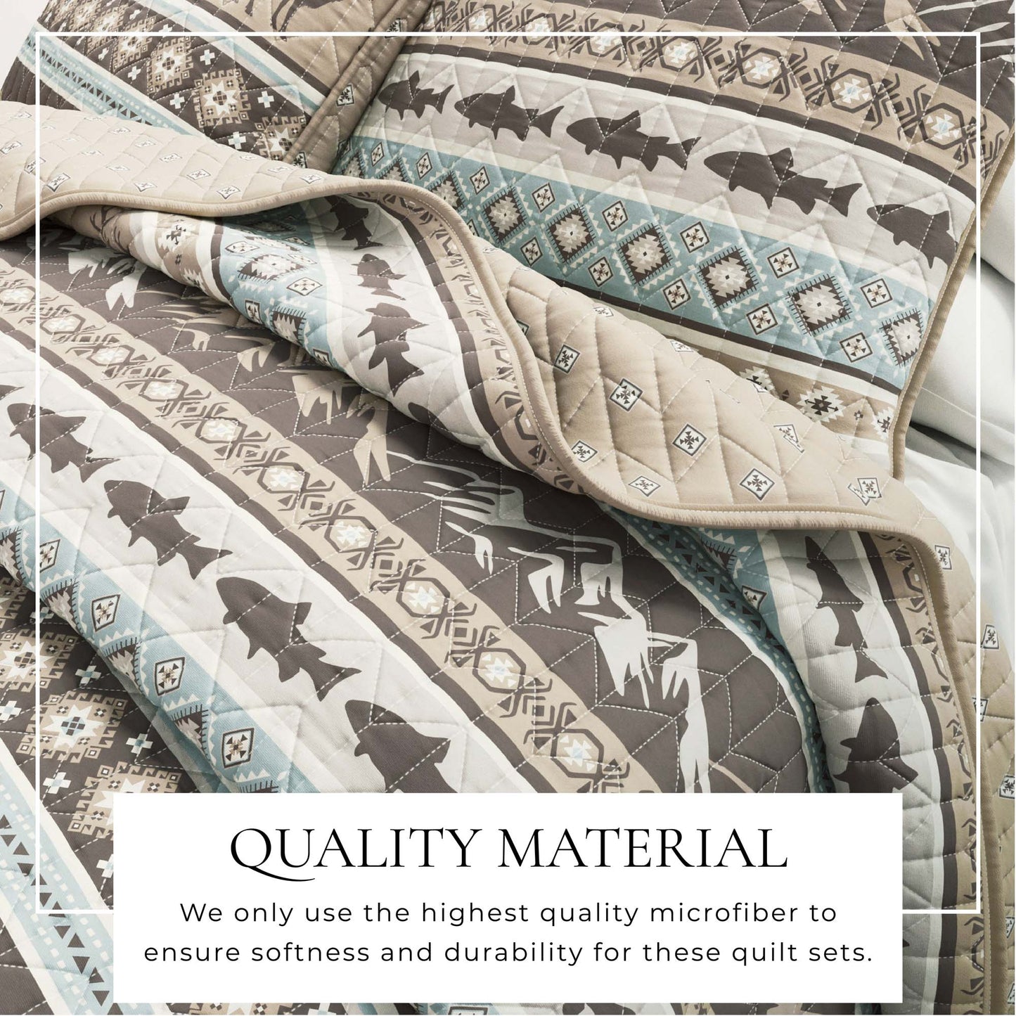 Lodge Themed Quilt Set - Moose, Fish & Nature Themed Bedding