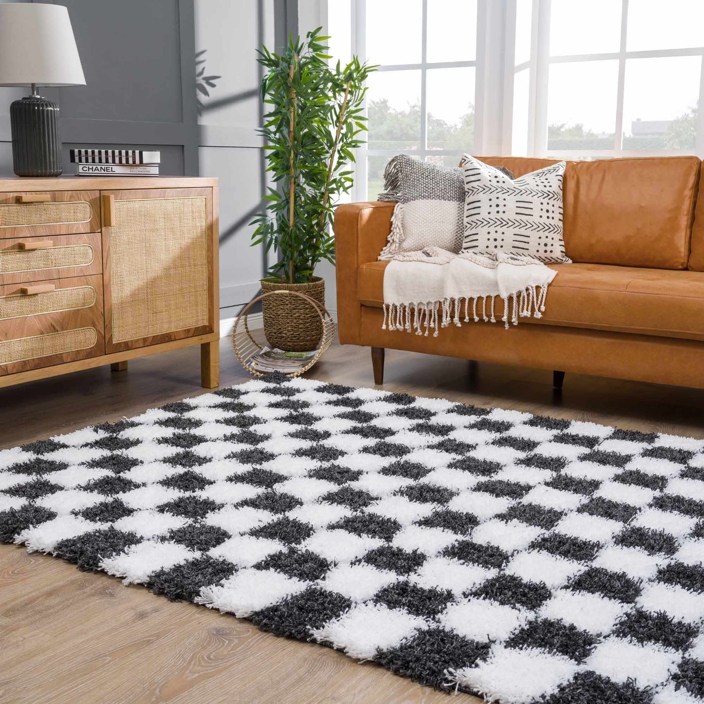 Atira Black & White Checkered Area Rug - Quahog Bay Bedding