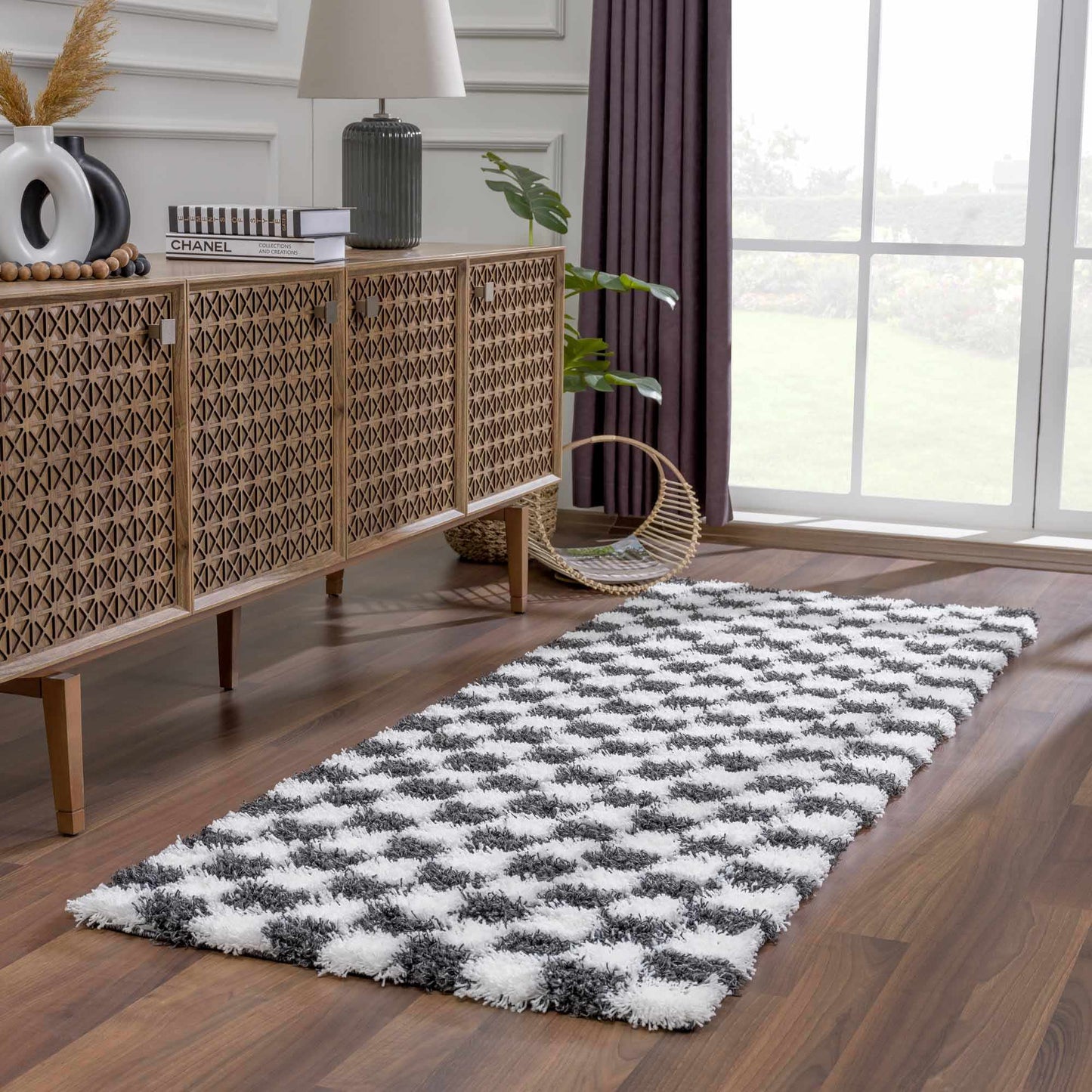 Atira Black & White Checkered Area Rug - Quahog Bay Bedding