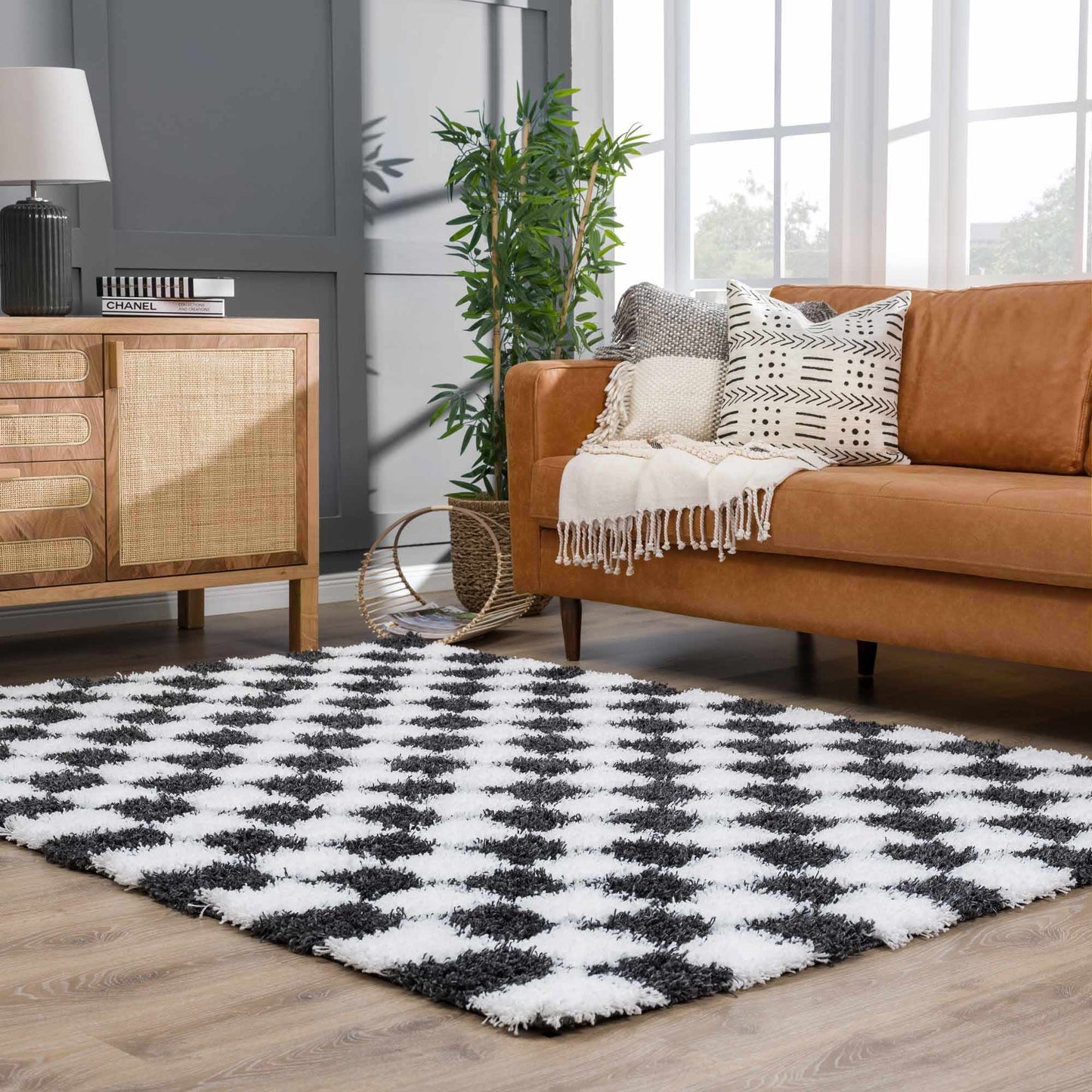 Atira Black & White Checkered Area Rug - Quahog Bay Bedding