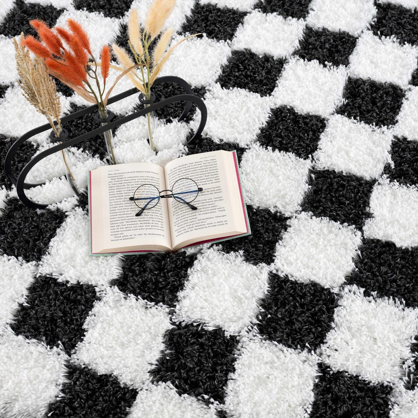 Atira Black & White Checkered Area Rug - Quahog Bay Bedding
