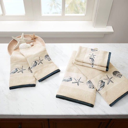 Bayside Nautical Towel Set Embroidered Cotton Jacquard 6 PC - Quahog Bay Bedding