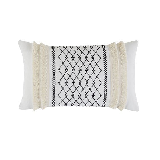 Bea Embroidered Cotton Oblong Pillow with Tassels - Quahog Bay Bedding