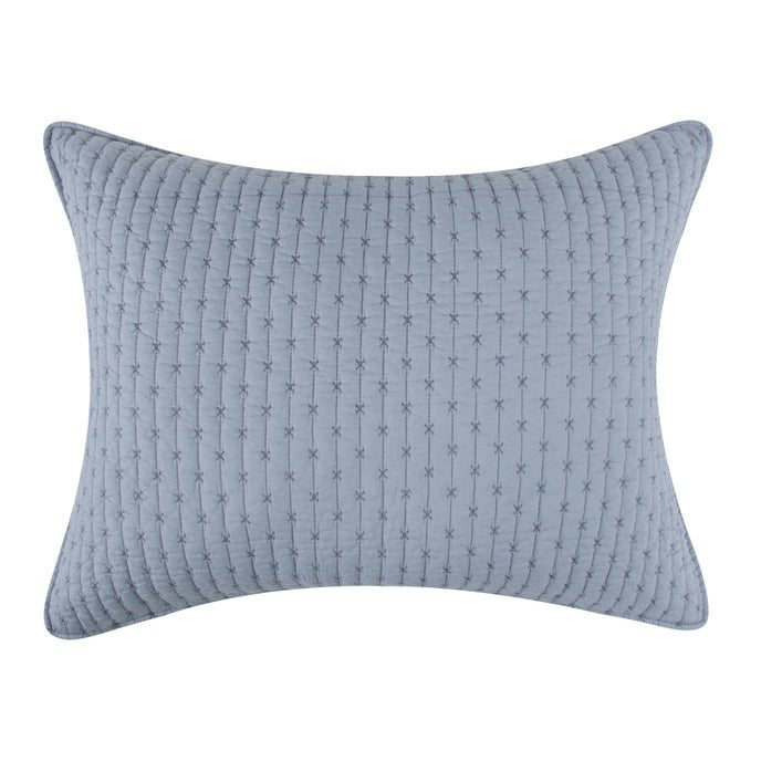 Beautiful Cross Stitch 100% Cotton Quilt Set - Chambray Blue - Quahog Bay Bedding