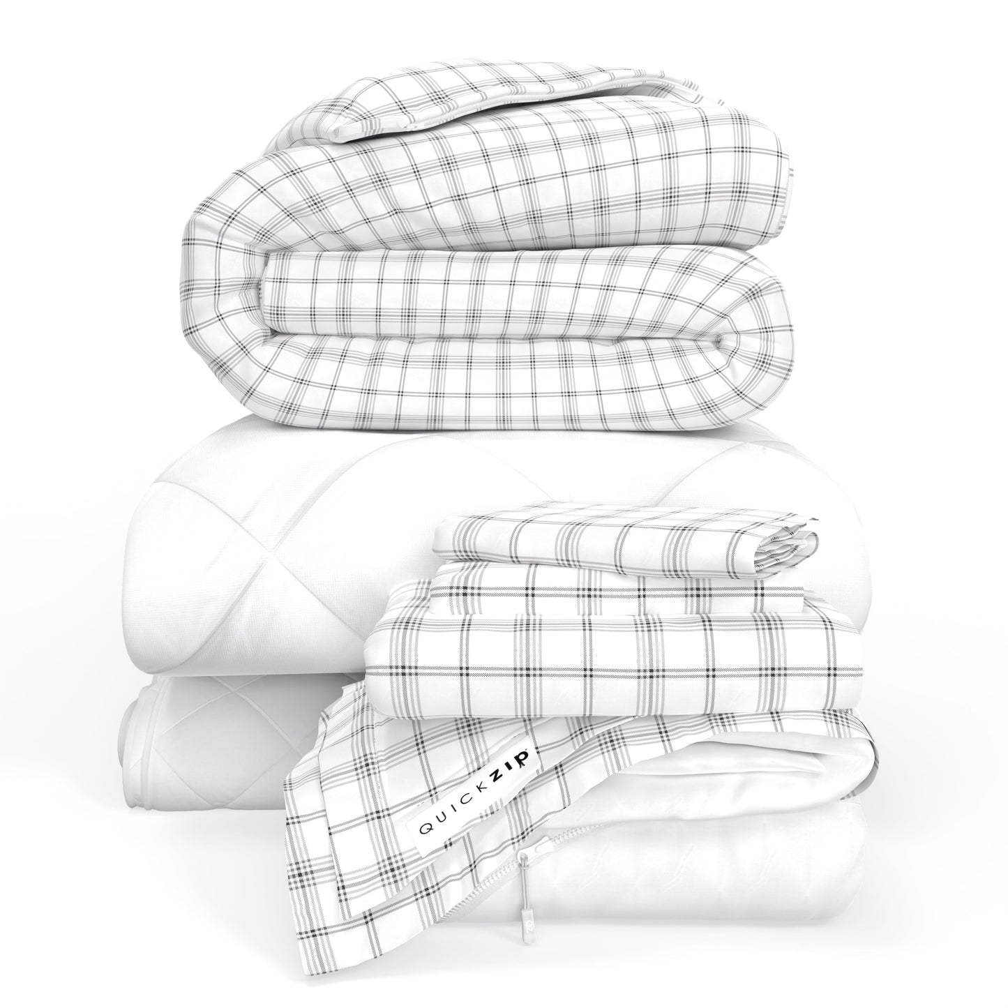 QuickZip Fresh Bed Bundle  - Base, Pad, Sheet Set, Duvet And Comforter - Twilluxe Flannel
