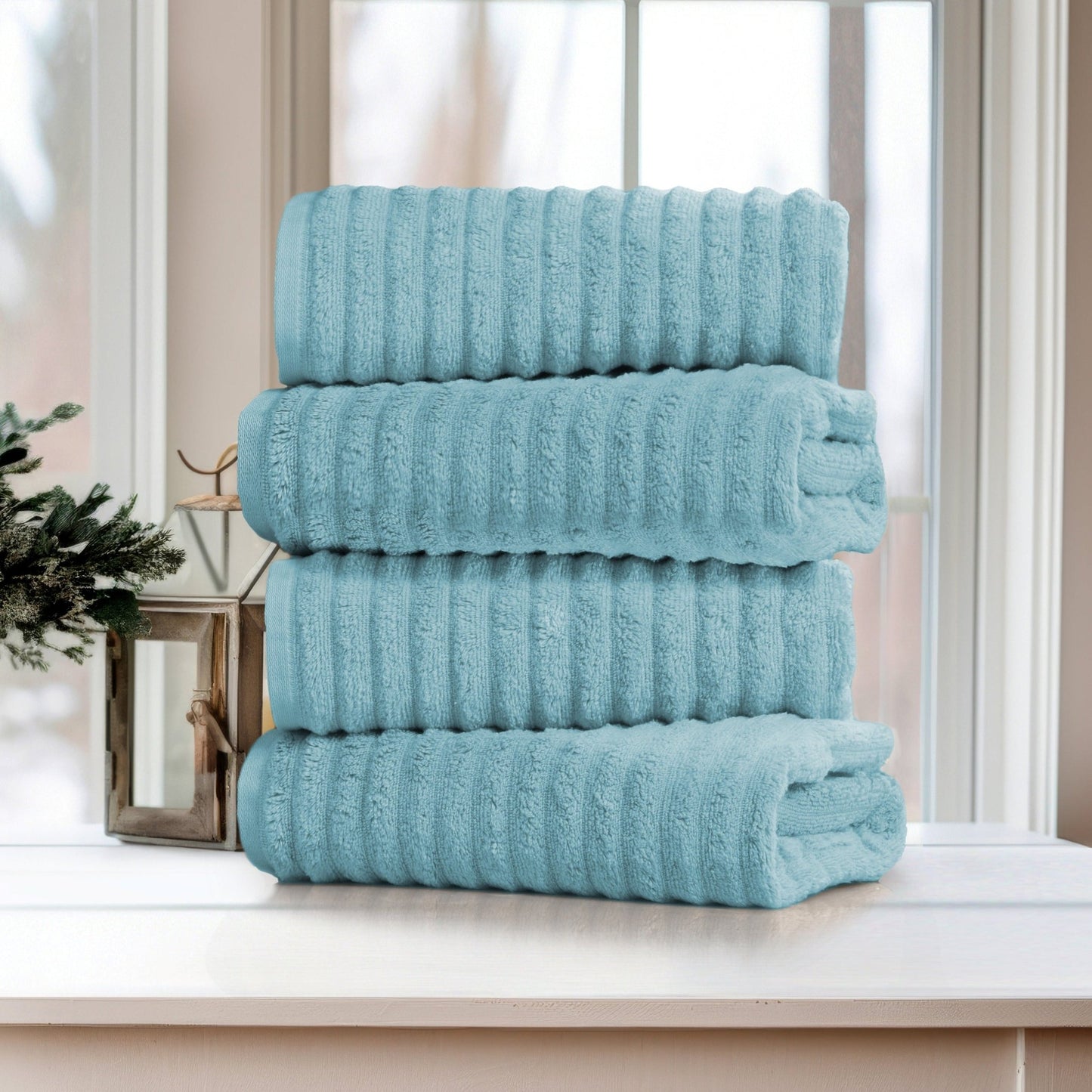 Bibb Home 4 Pack Ribbed Egyptian Cotton Bath Towel Set - Quahog Bay Bedding