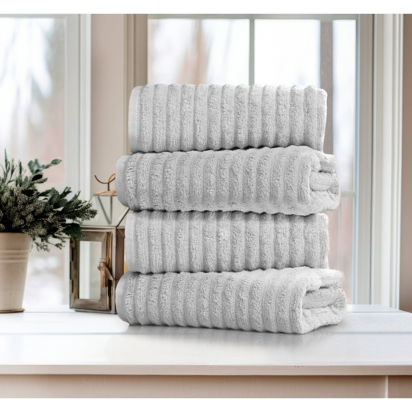 Bibb Home 4 Pack Ribbed Egyptian Cotton Bath Towel Set - Quahog Bay Bedding