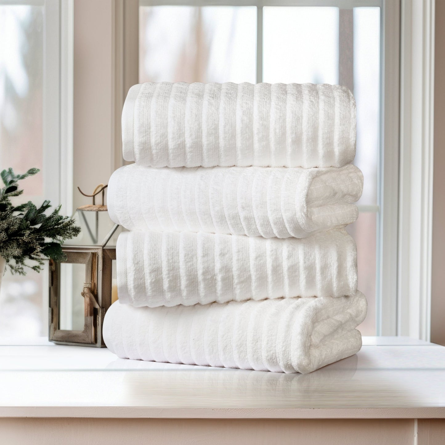 Bibb Home 4 Pack Ribbed Egyptian Cotton Bath Towel Set - Quahog Bay Bedding