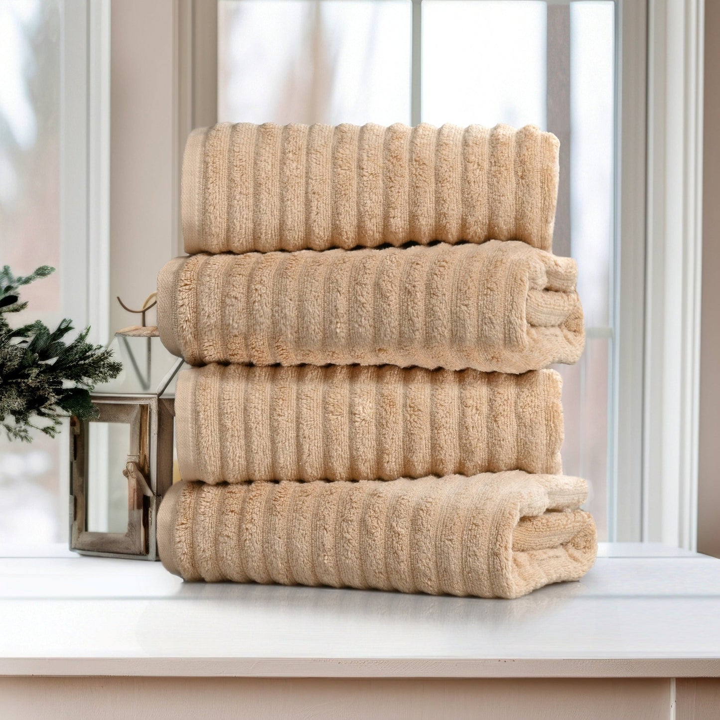 Bibb Home 4 Pack Ribbed Egyptian Cotton Bath Towel Set - Quahog Bay Bedding