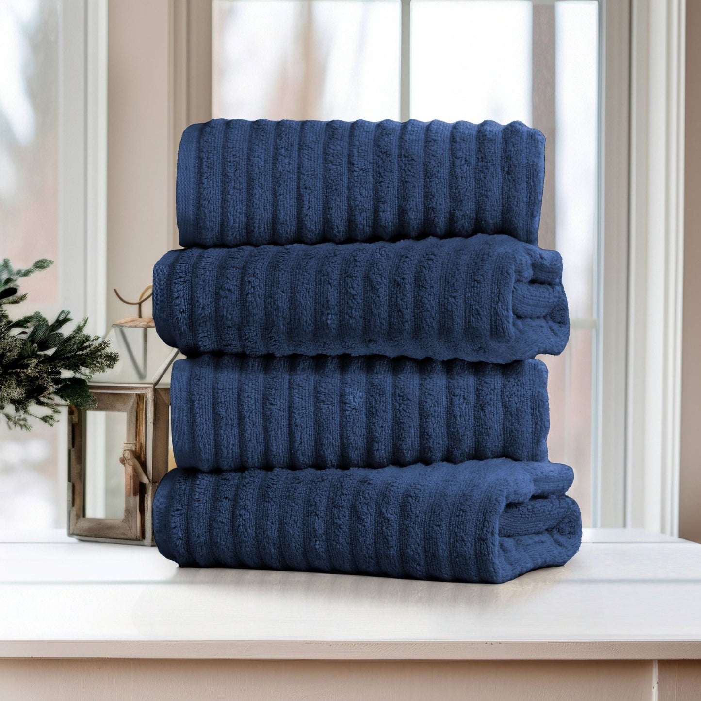 Bibb Home 4 Pack Ribbed Egyptian Cotton Bath Towel Set - Quahog Bay Bedding