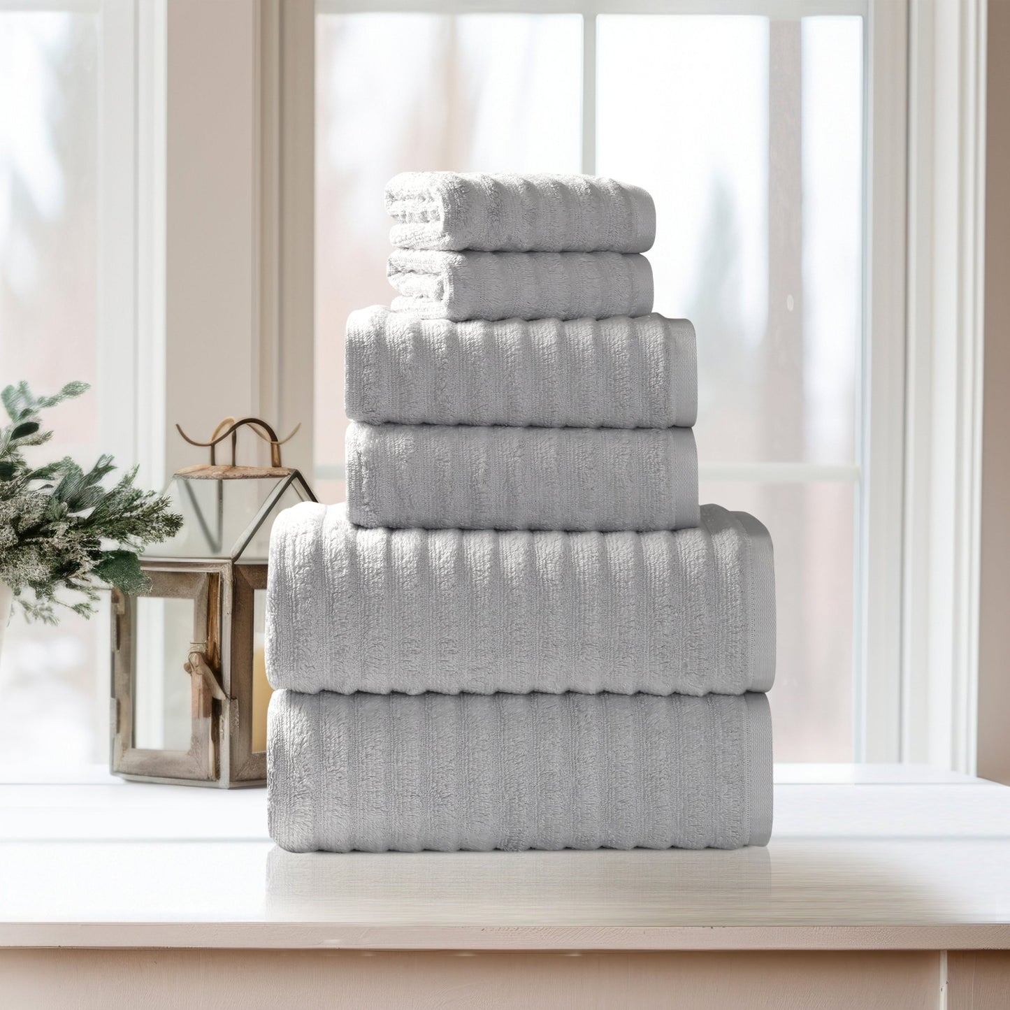 Bibb Home 6 Piece Ribbed Egyptian Cotton Towel Set - Quahog Bay Bedding