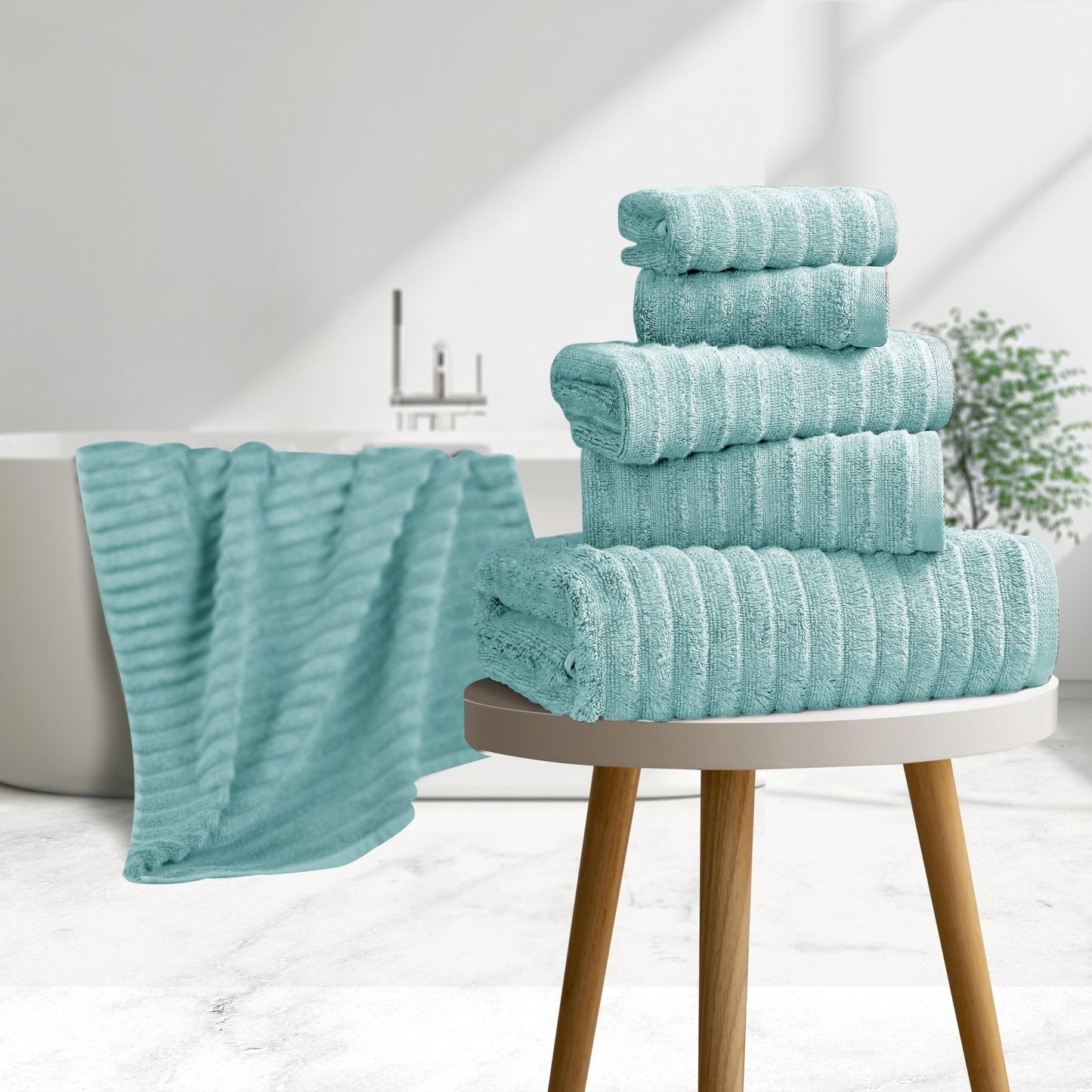 Bibb Home 6 Piece Ribbed Egyptian Cotton Towel Set - Quahog Bay Bedding