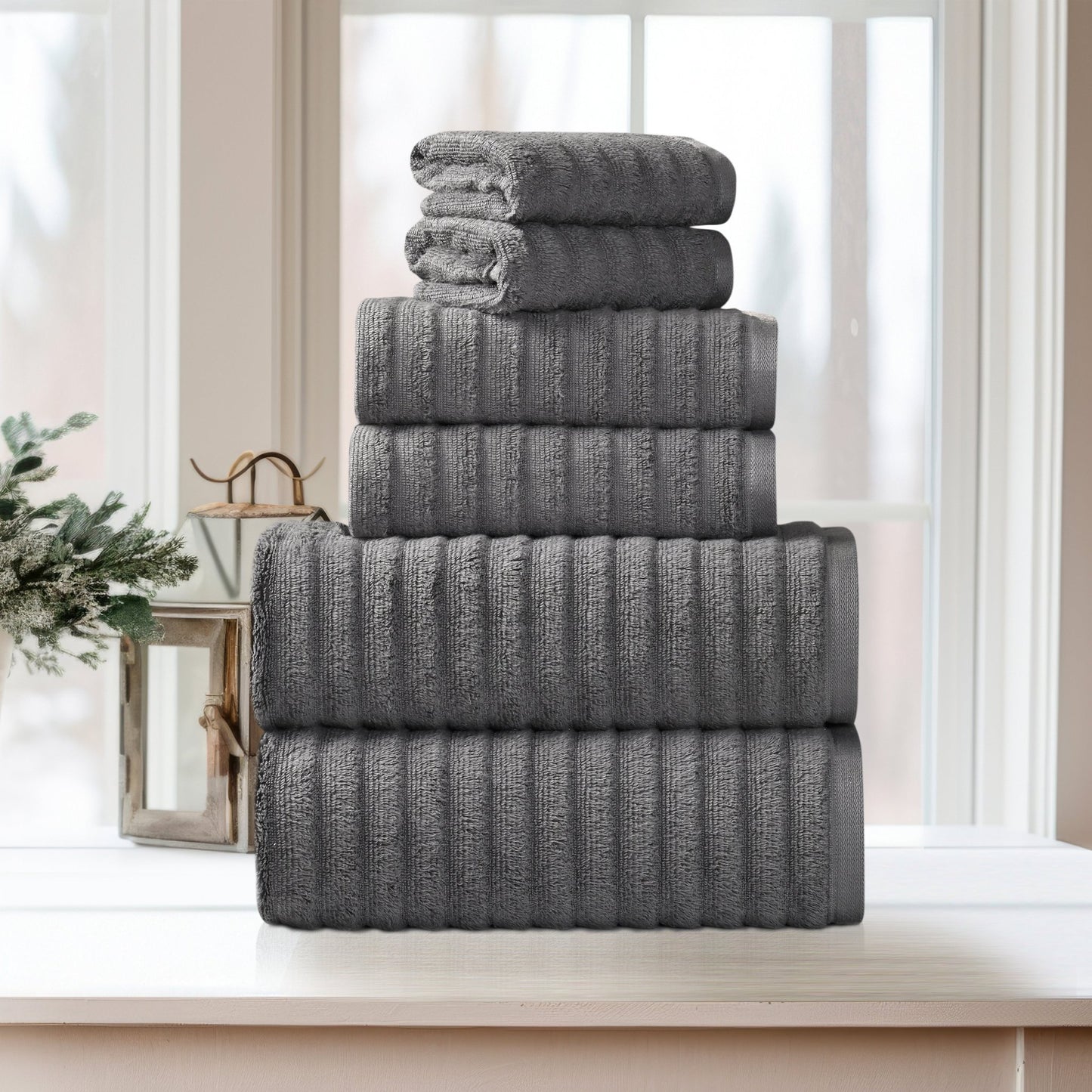 Bibb Home 6 Piece Ribbed Egyptian Cotton Towel Set - Quahog Bay Bedding