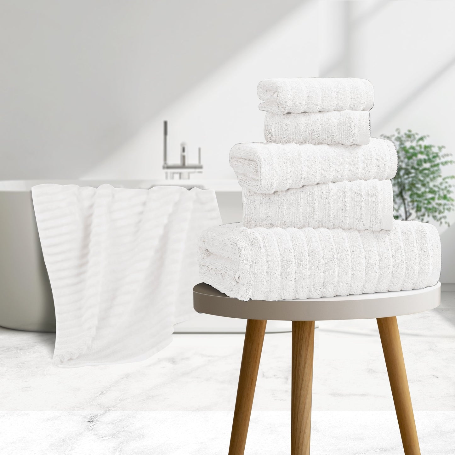 Bibb Home 6 Piece Ribbed Egyptian Cotton Towel Set - Quahog Bay Bedding