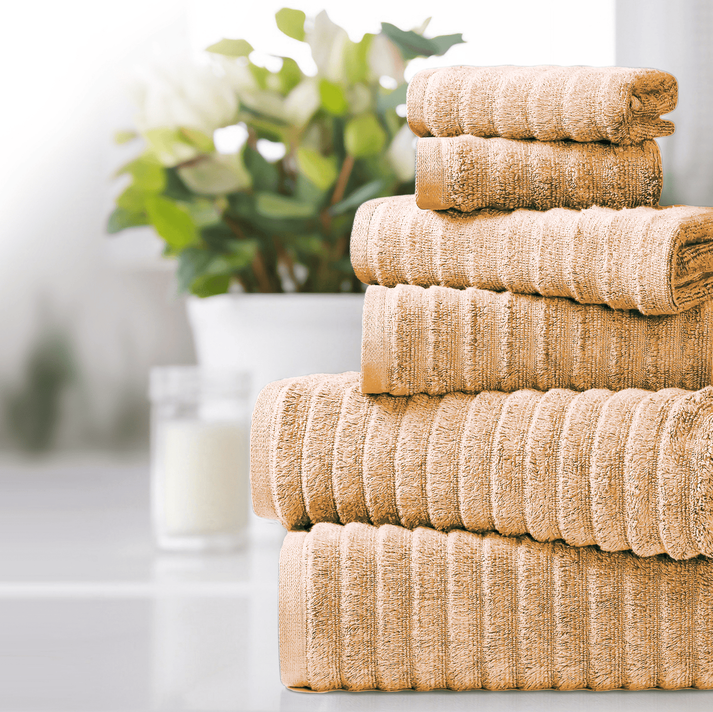 Bibb Home 6 Piece Ribbed Egyptian Cotton Towel Set - Quahog Bay Bedding