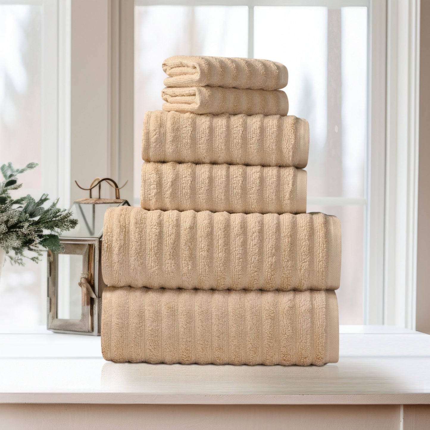 Bibb Home 6 Piece Ribbed Egyptian Cotton Towel Set - Quahog Bay Bedding