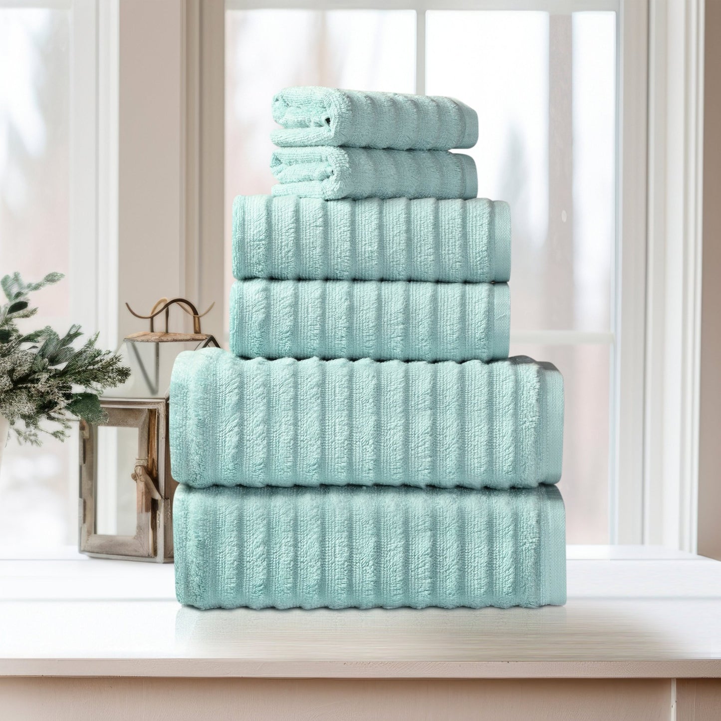 Bibb Home 6 Piece Ribbed Egyptian Cotton Towel Set - Quahog Bay Bedding