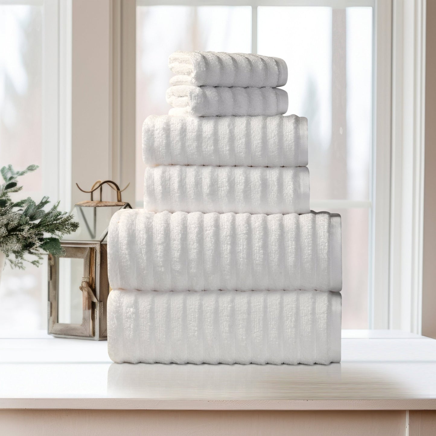Bibb Home 6 Piece Ribbed Egyptian Cotton Towel Set - Quahog Bay Bedding
