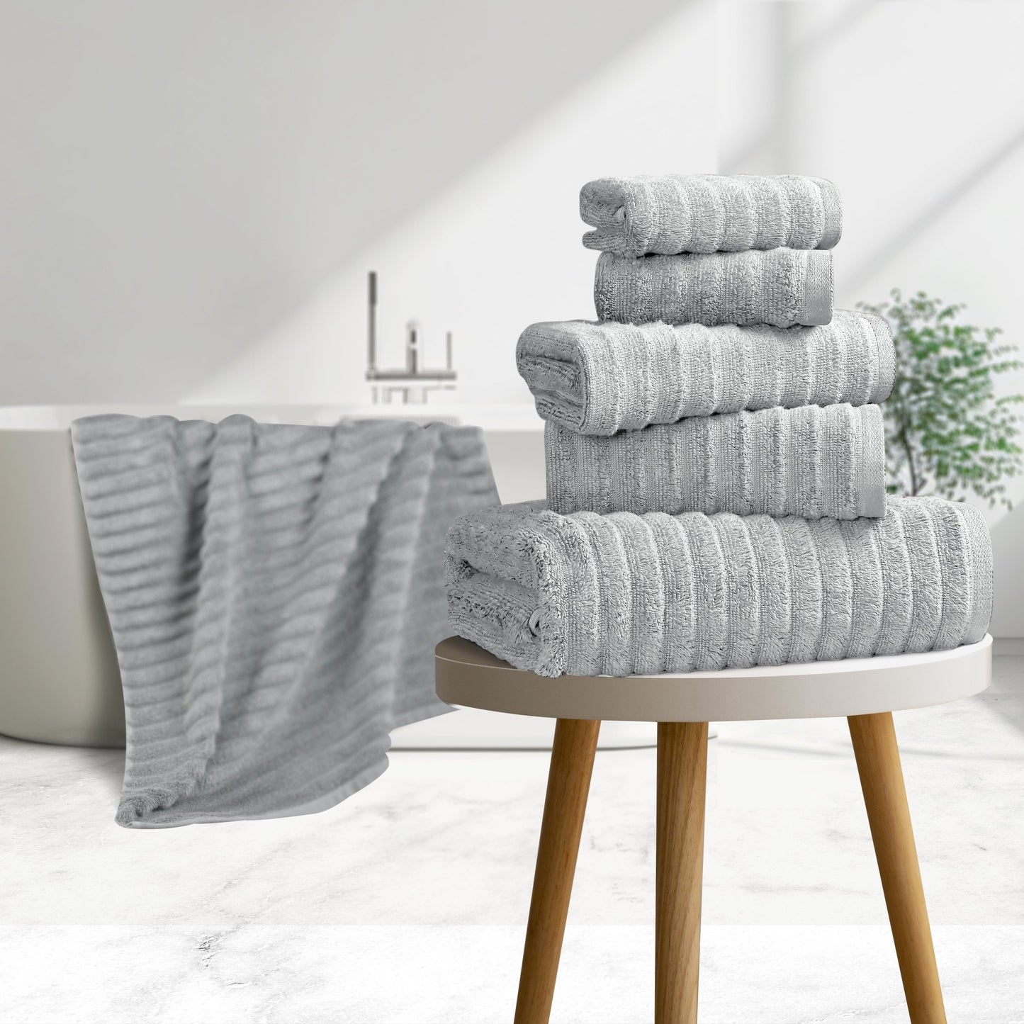 Bibb Home 6 Piece Ribbed Egyptian Cotton Towel Set - Quahog Bay Bedding