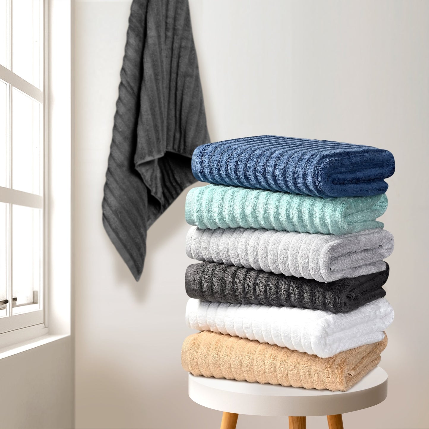 Bibb Home 6 Piece Ribbed Egyptian Cotton Towel Set - Quahog Bay Bedding
