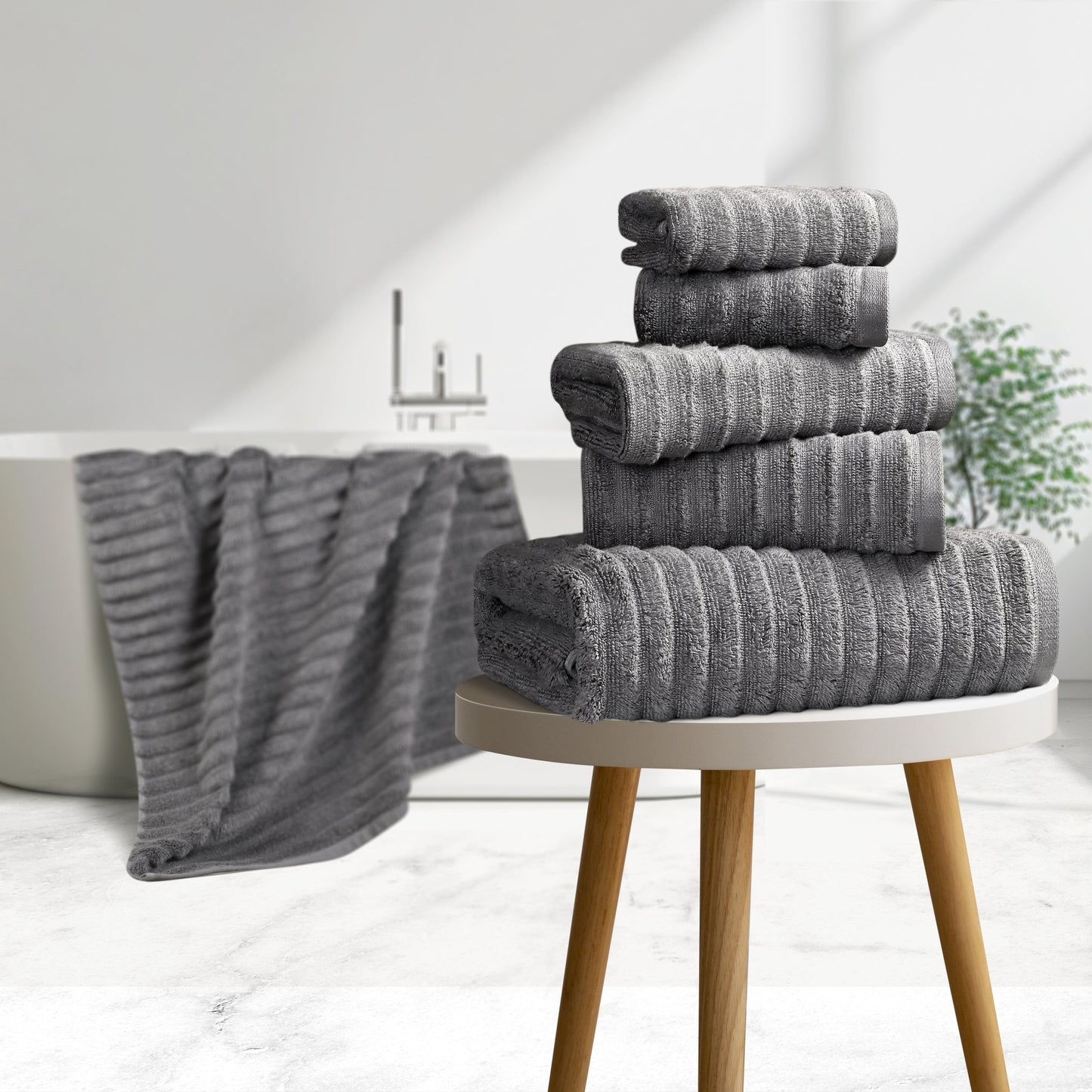 Bibb Home 6 Piece Ribbed Egyptian Cotton Towel Set - Quahog Bay Bedding