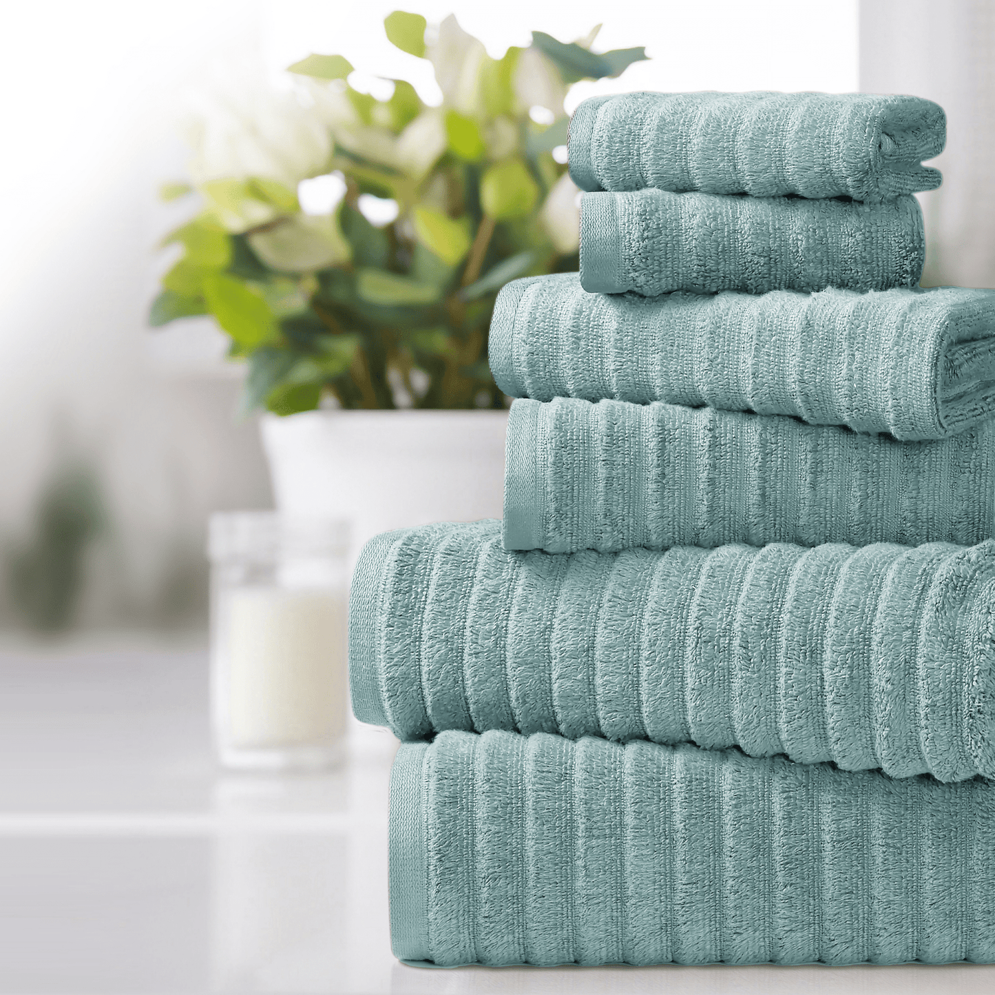 Bibb Home 6 Piece Ribbed Egyptian Cotton Towel Set - Quahog Bay Bedding