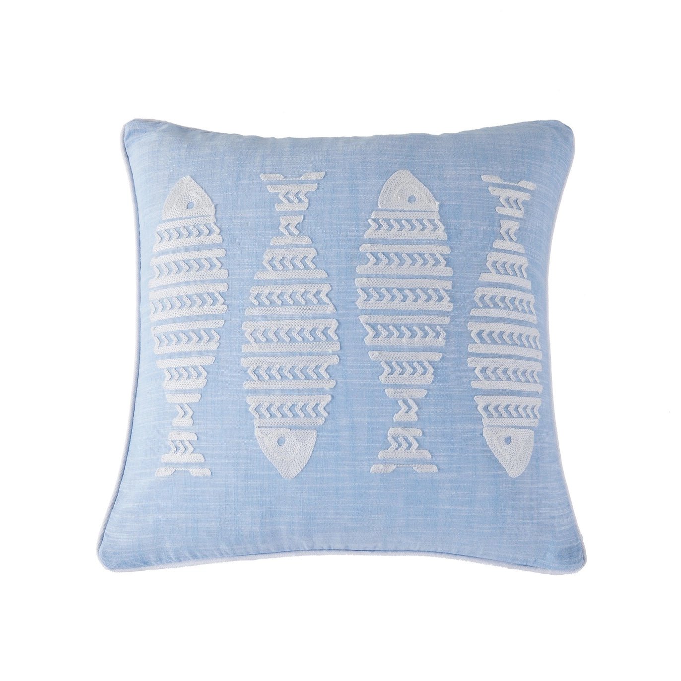 Blue Sea Fish Embroidered Pillow - Coastal Accent Pillow - Quahog Bay Bedding