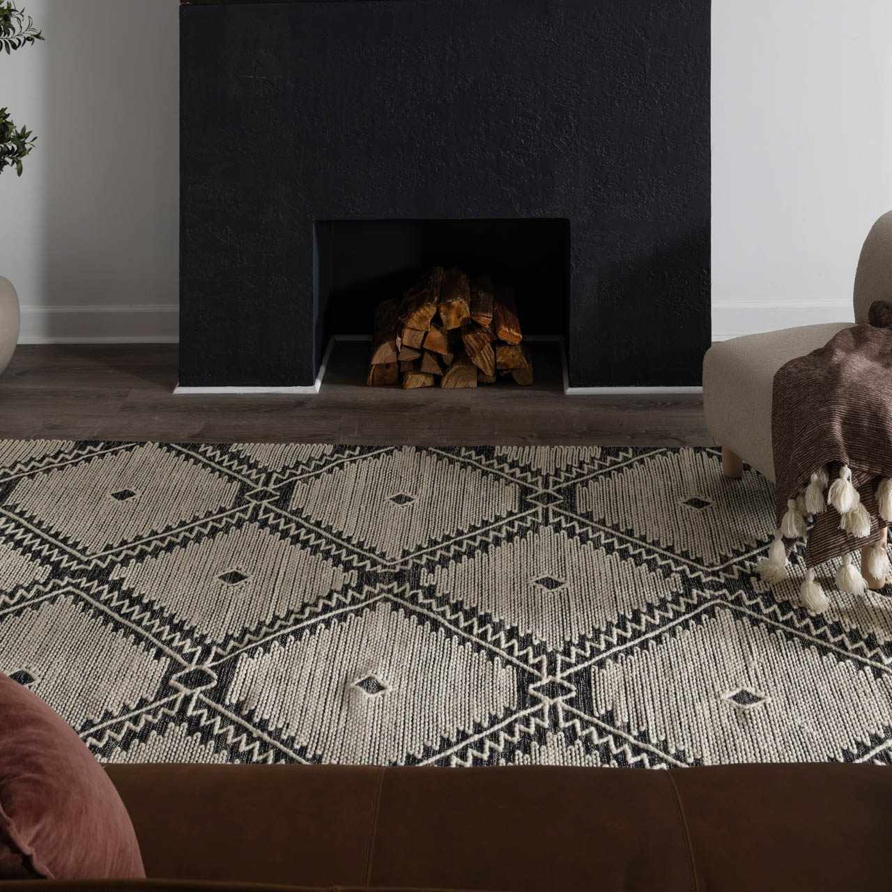 Brownhills Cream&Black Trellis Cotton Area Rug - Quahog Bay Bedding