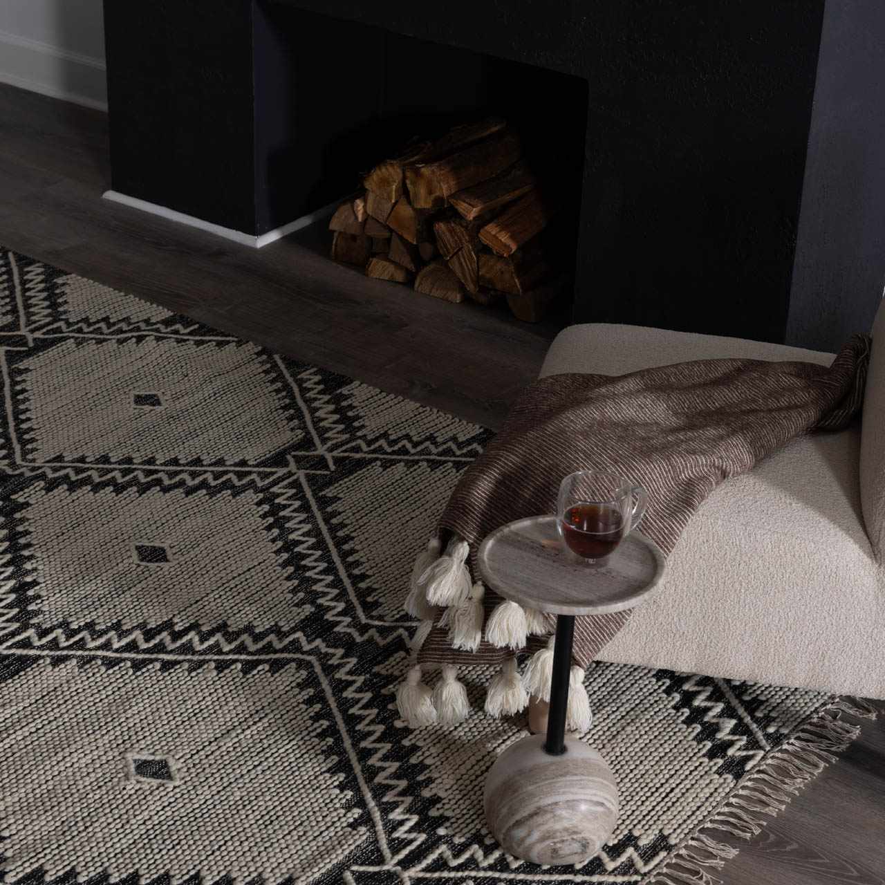 Brownhills Cream&Black Trellis Cotton Area Rug - Quahog Bay Bedding