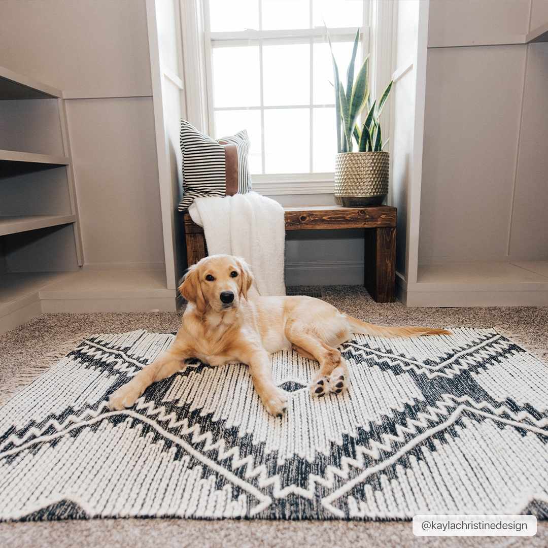 Brownhills Cream&Black Trellis Cotton Area Rug - Quahog Bay Bedding