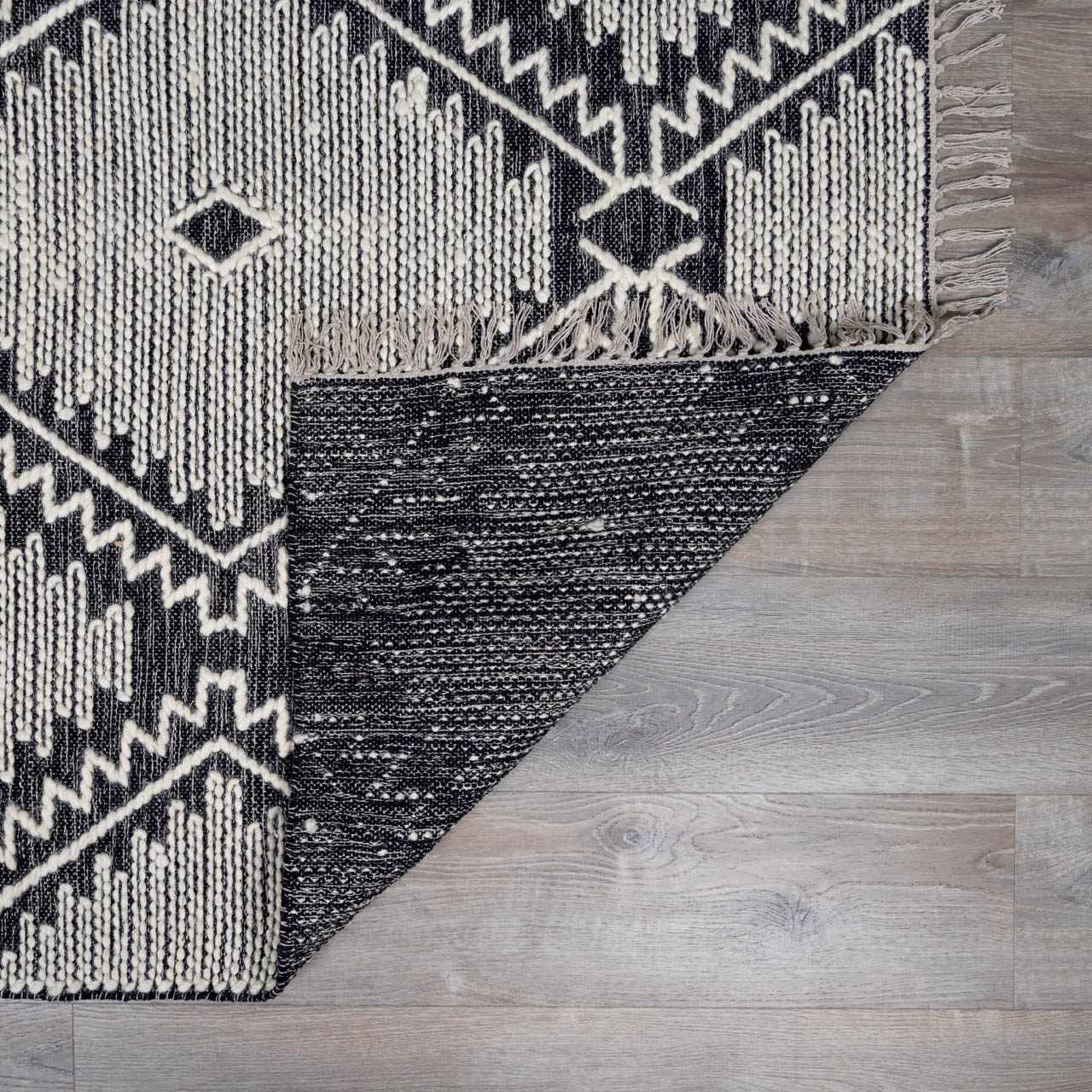 Brownhills Cream&Black Trellis Cotton Area Rug - Quahog Bay Bedding