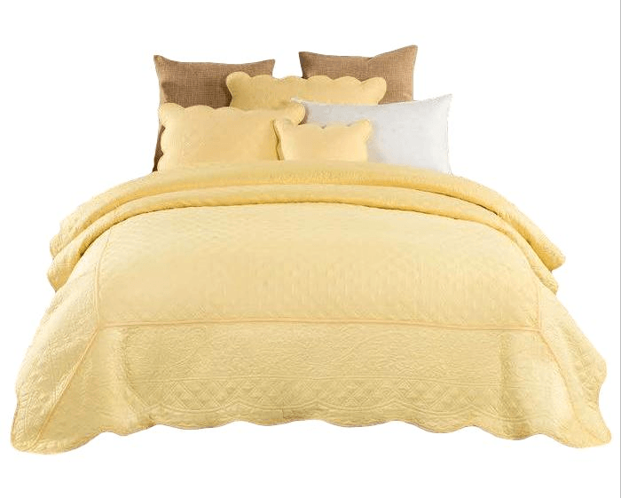 Buttercup Puffs Yellow Diamond Matelasse Scalloped Quilt Set - Quahog Bay Bedding