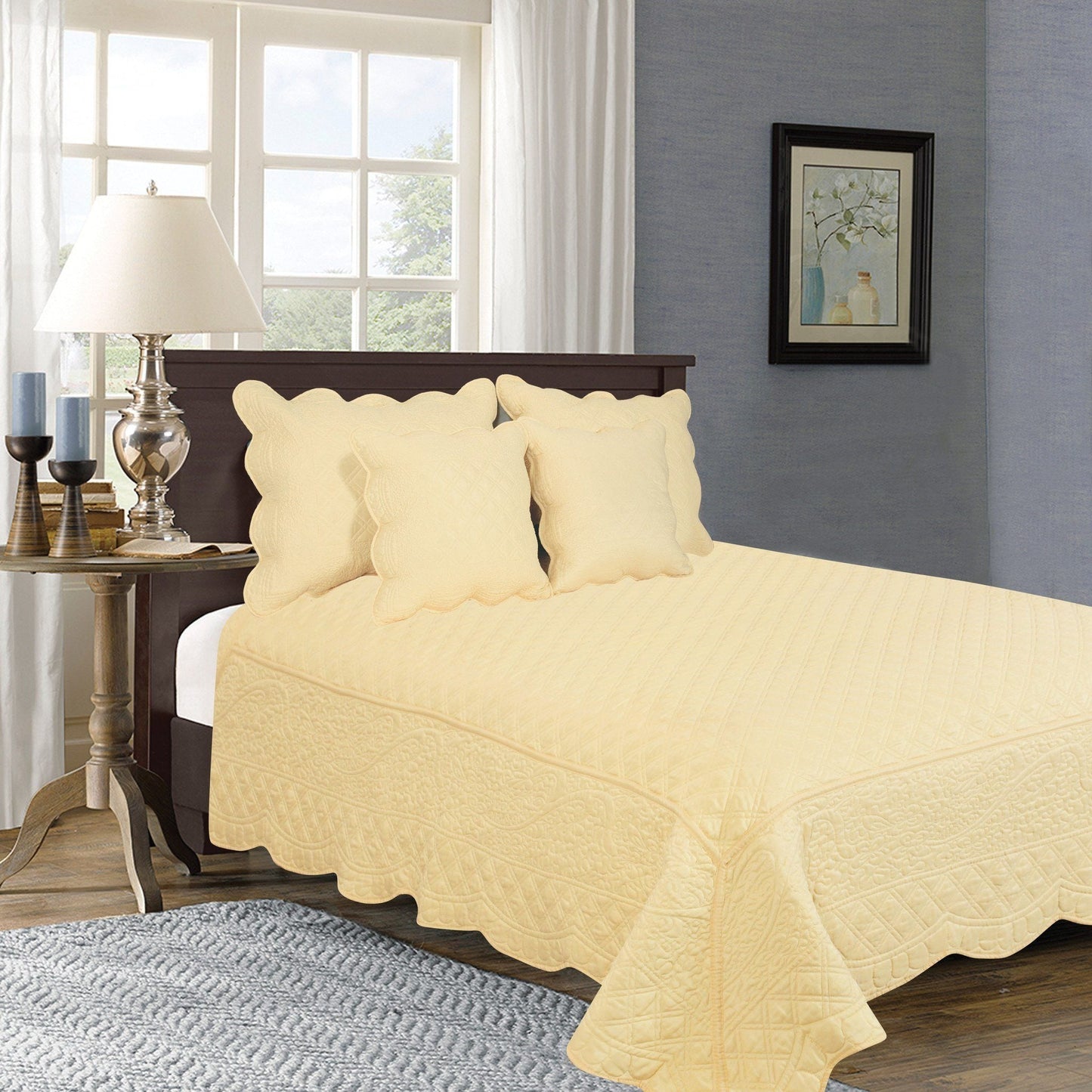 Buttercup Puffs Yellow Diamond Matelasse Scalloped Quilt Set - Quahog Bay Bedding