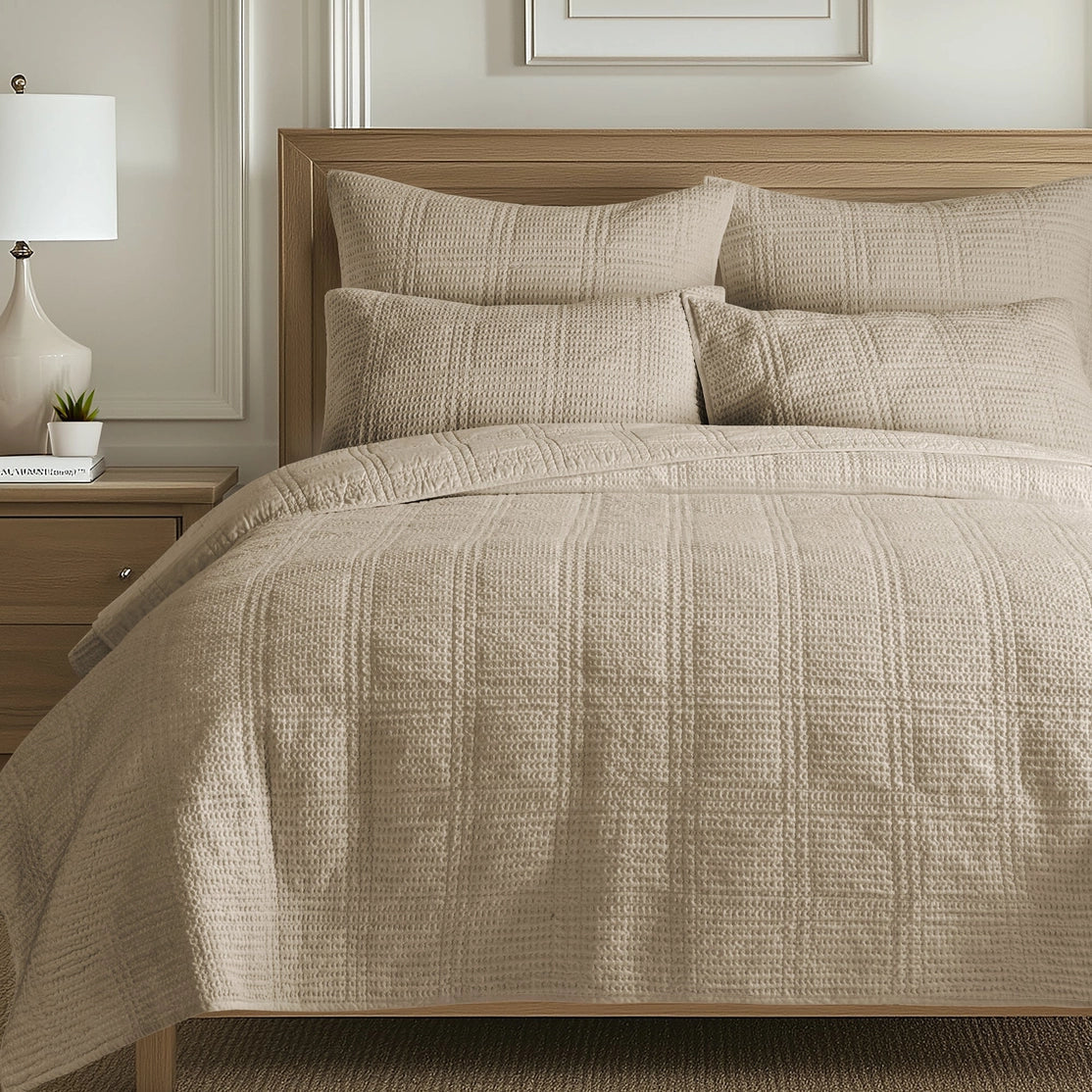 Cloud Waffle Reversible Cotton Quilt Set